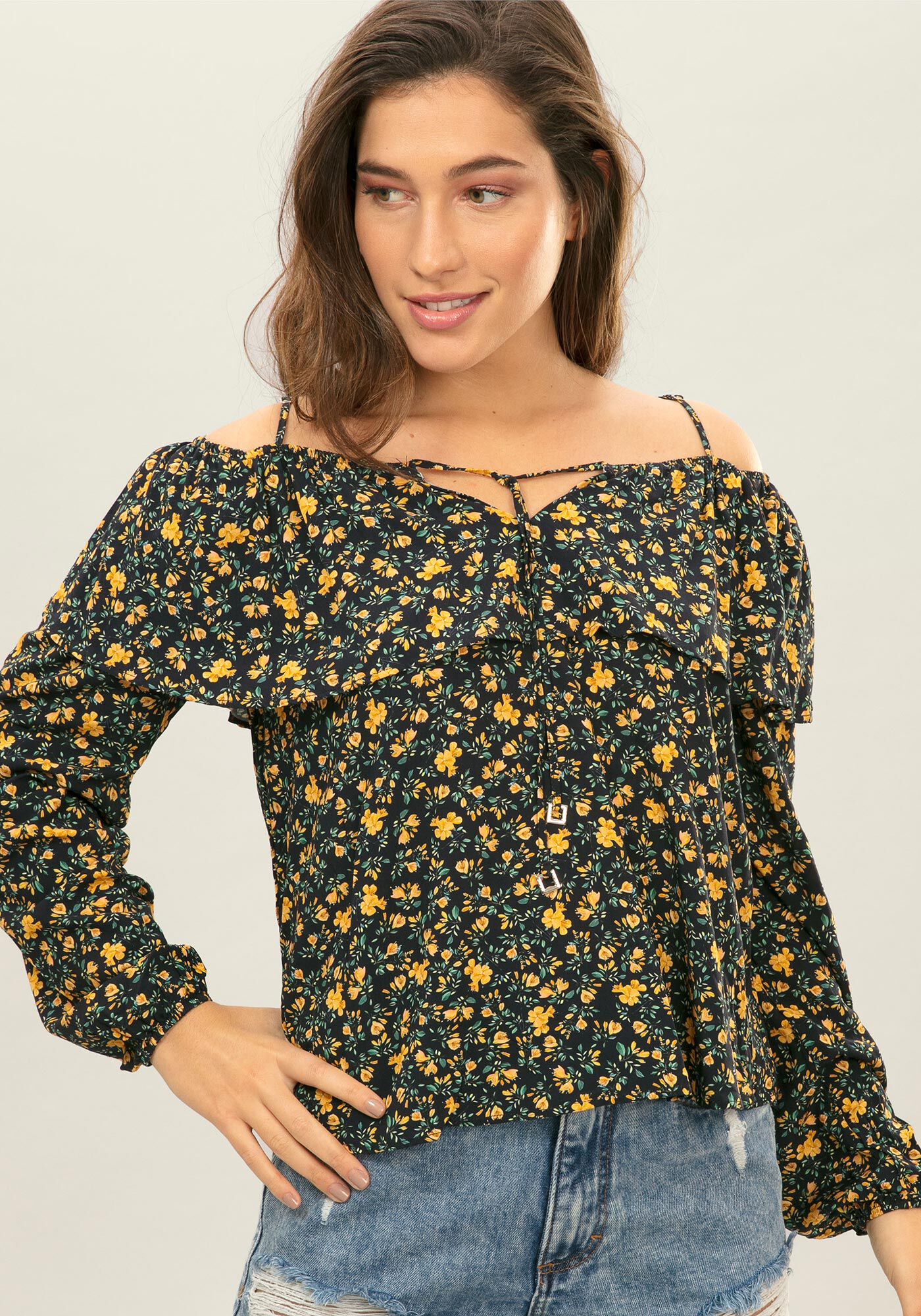 Blusa de manga cheap comprida estampada